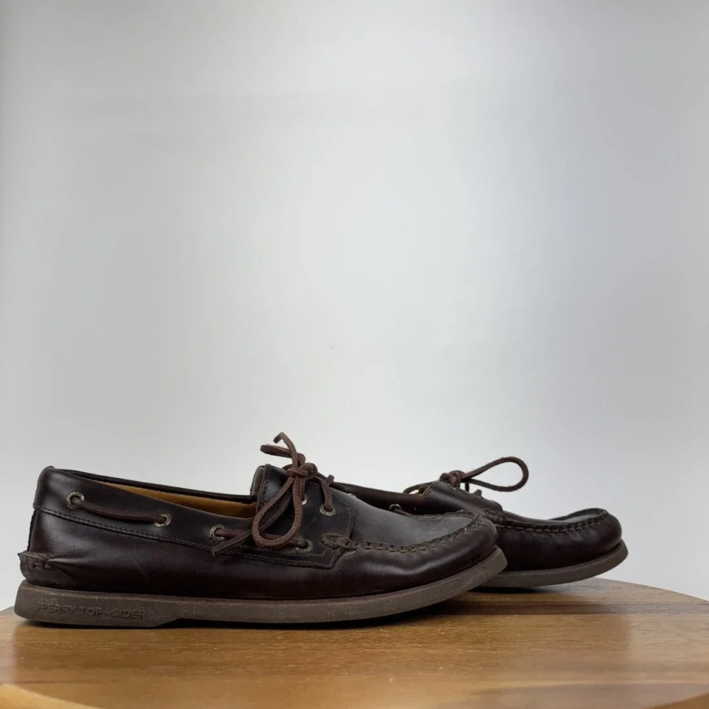 Mens Sperry Top-Sider Gold Cup 2-Eye Brown Leather Boat Deck Shoes Size 10 M GUC